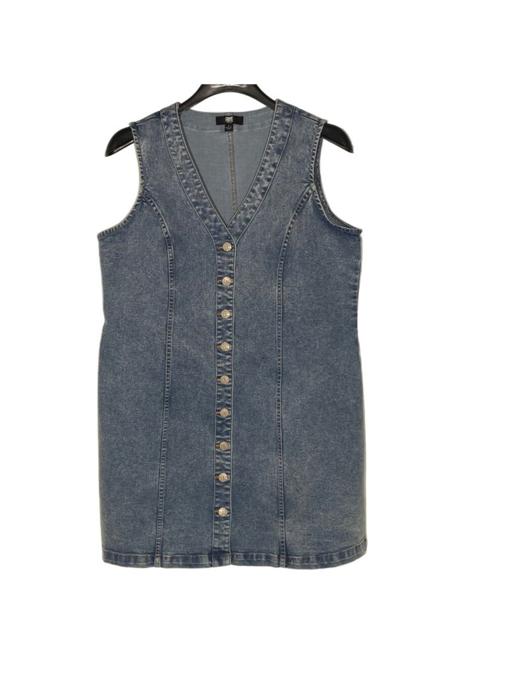 Frye Denim Button Up Stretch Jean Mini Dress Sz LG Festival Western Boho Cowgirl